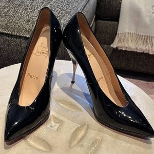 Christian Louboutin Women's Black Patent Leather Metal Heel Pumps